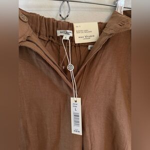 Max Studio Tan Linen Wide Leg Trousers